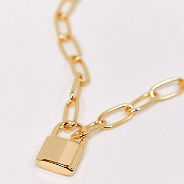 54 FLORAL PADLOCK PENDANT OVAL NECKLACE CHAIN - GOLD