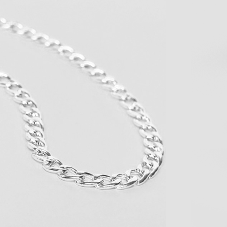 54 FLORAL 10mm CURB 925 STERLING SILVER NECKLACE CHAIN