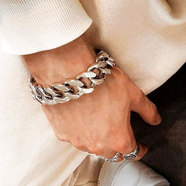 54 FLORAL HEAVYWEIGHT 30mm CUBAN CURB BRACELET - SILVER