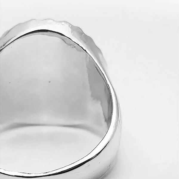 54 FLORAL BLACK SQUARE ONYX MARBLE ELEMENT SIGNET RING - SILVER