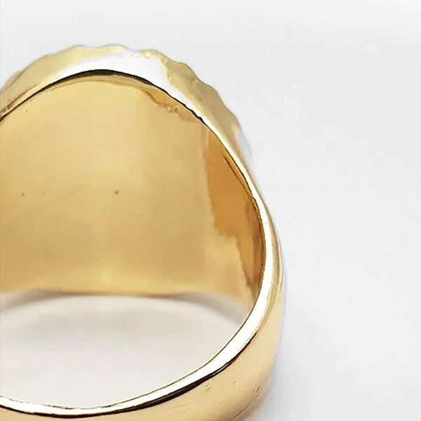 54 FLORAL BLACK SQUARE ONYX MARBLE ELEMENT SIGNET RING - GOLD