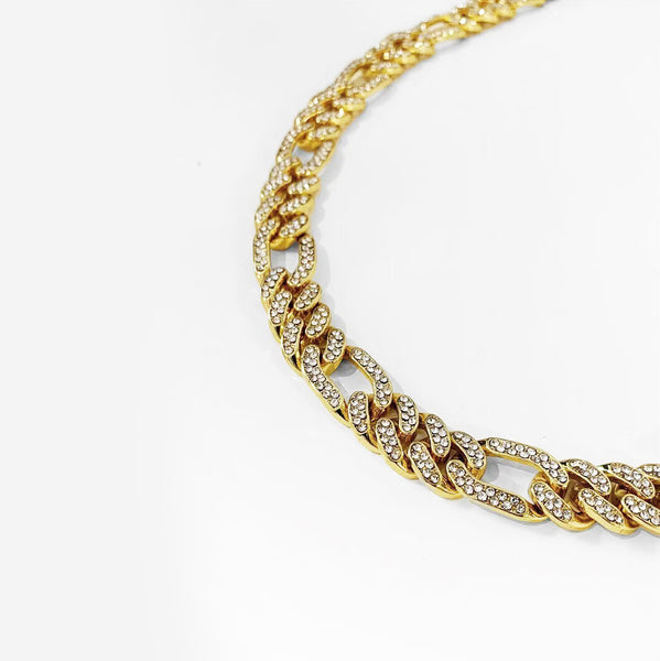 54 FLORAL 10mm ICED TENNIS CRYSTAL DIAMOND FIGARO BRACELET