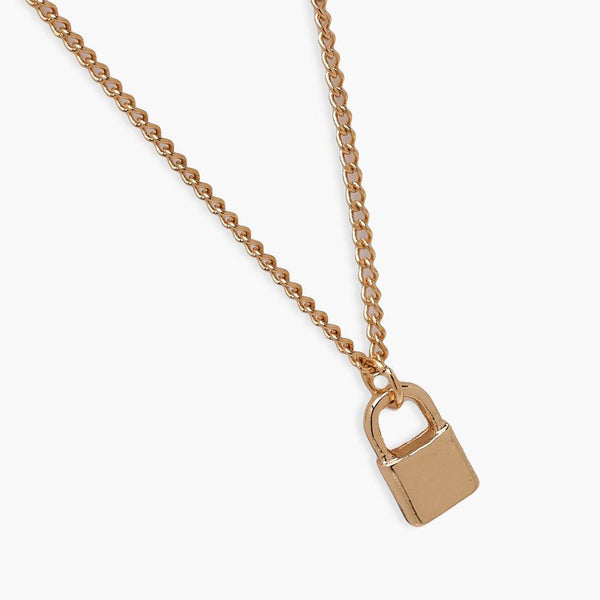 54 FLORAL SMALL PADLOCK PENDANT NECKLACE CHAIN - GOLD