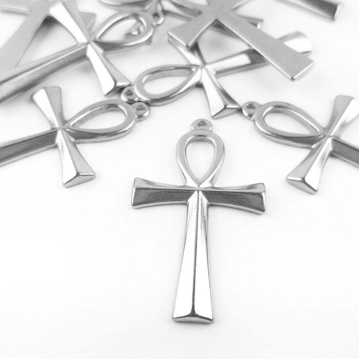 54 FLORAL ANKH CRUCIFIX CROSS PENDANT NECKLACE CHAIN - SILVER