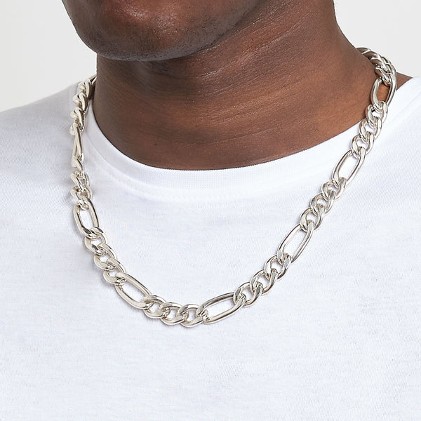 54 FLORAL 8mm FIGARO NECKLACE CHAIN - SILVER