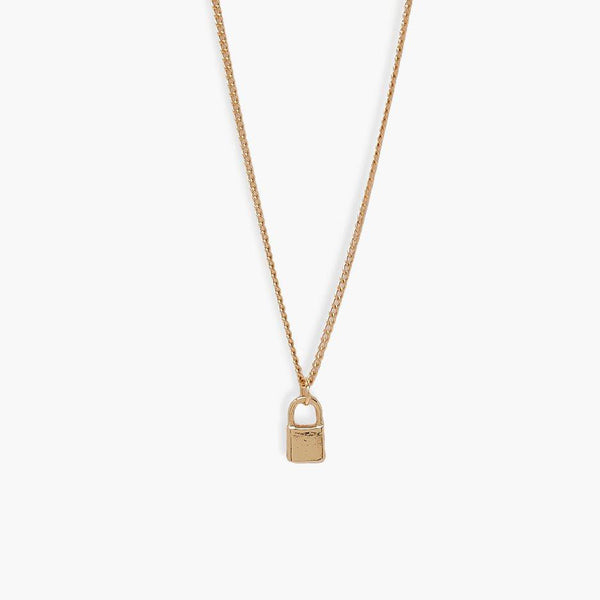 54 FLORAL SMALL PADLOCK PENDANT NECKLACE CHAIN - GOLD