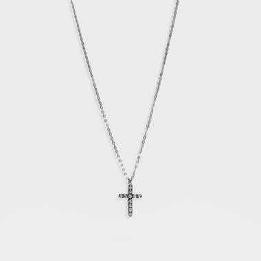 54 FLORAL MINI CROSS CRUCIFIX ICED TENNIS CRYSTAL DIAMOND NECKLACE CHAIN - SILVER